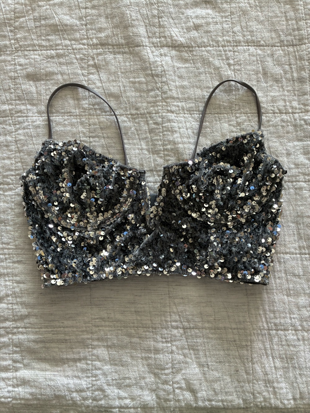 Anthropologie Silver Sequin Bralette Top